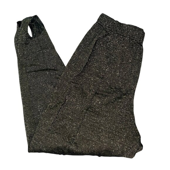 Vintage Black & Gold Metallic Stirrup Pants Elastic Waist Sz Medium By Partners - Picture 1 of 11